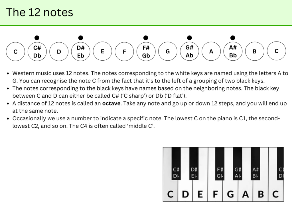 Sample lesson content: the 12 notes